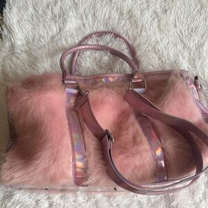 Sugar Thrillz Iridescent Pink Fur Tote